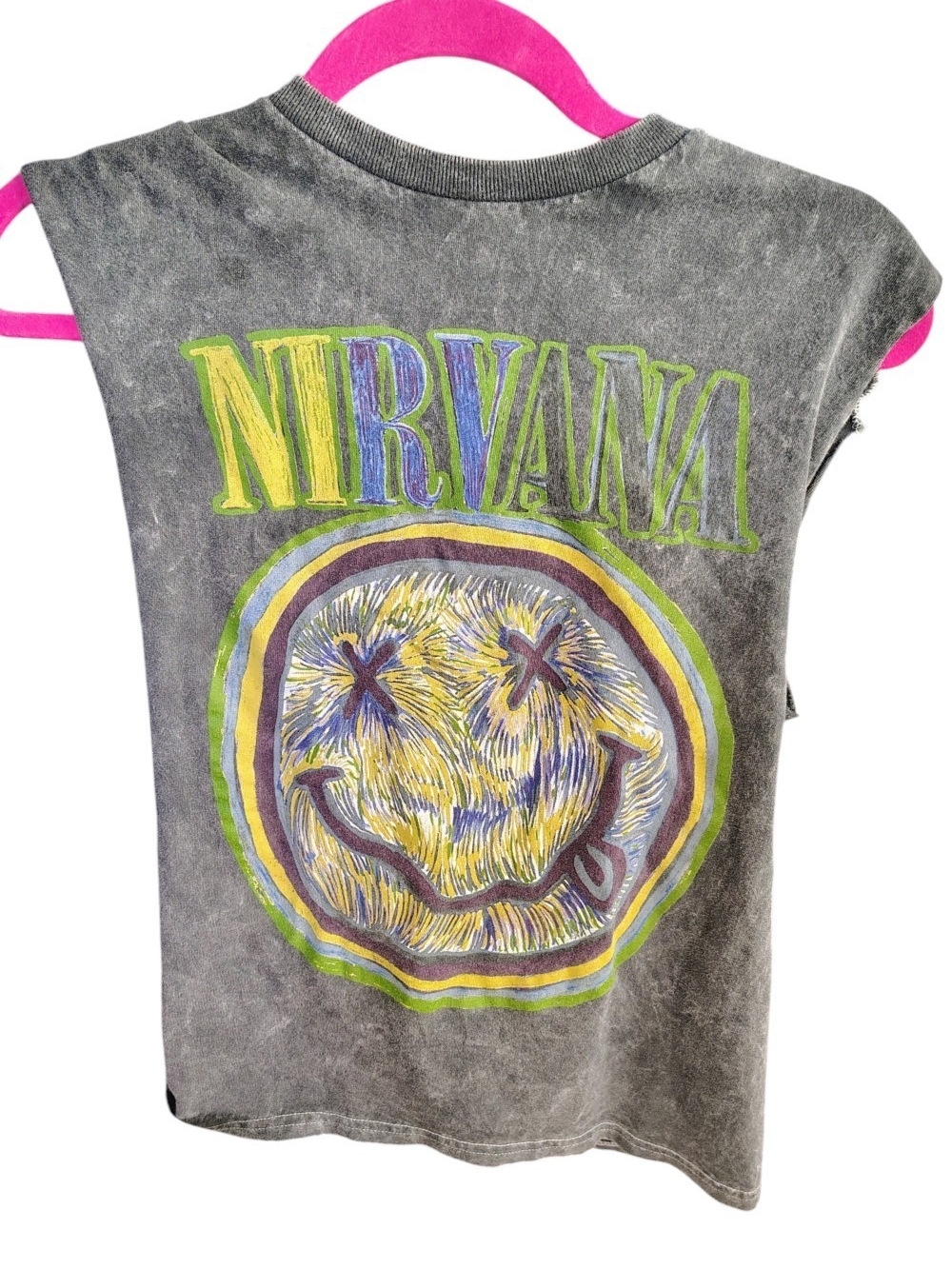 NIRVANA Gray Washed Kids Tank with Neon Smiley Graphic